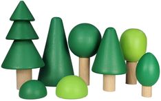 green wooden trees and balls on white background