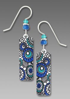 earrings with blue and white designs on them