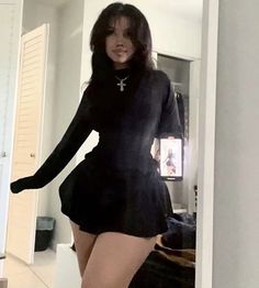 Thick Thighs Fashion, Thick Goth Outfits, Mommy Outfits, Sweater Dress Outfit, Black Long Sleeve Dress, Goth Outfits, Gothic Fashion, Aesthetic Clothes