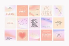 there are many different types of cards on this page, including one with the words go girl