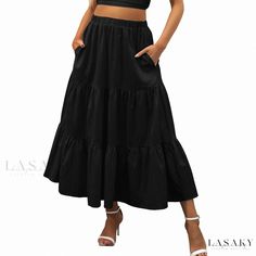 Lasaky - Chic Layered Long Beach Skirt with Elastic Waistband and Pockets Long Beach Skirt, Umbrella Skirt, Tiered Maxi Skirt, Bleu Violet, Beach Skirt, Summer Chic, Boho Summer, Sleeveless Maxi Dress, Skirts With Pockets