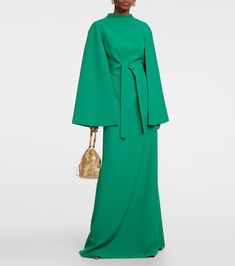 Crepe Maxi Dress in Green - Safiyaa | Mytheresa Green Pre-draped Maxi Evening Dress, Green Pre-draped Evening Dress, Elegant Floor-length Green Gown, Green Dress For Gala, Chic Crepe Maxi Dress, Green Pre-draped Evening Gown, Crepe Maxi Dress For Gala, Chic Floor-length Crepe Dress, Chic Maxi Crepe Dress