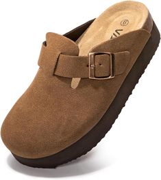 Amazon.com | Vayfio Women's Suede Clogs Cork Footbed Sandals Comfort Platform Mules with Arch Support Adjustable Buckle Slip On Slippers Green US 10 | Shoes Platform Clogs Shoes, Cork Footbed Sandals, Brown Slip On Shoes, Slip On Slippers, Correct Posture, Dansko Clogs, Suede Clogs, Platform Mules, Platform Clogs