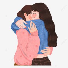 two people hugging each other with one holding the other