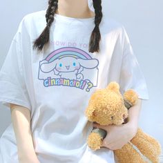 Maddy Outfits, Baggy T-shirt, Kawaii Sanrio, Kawaii Fashion, Shirt Outfit, Aesthetic Clothes, Shirts Tops, Baby Onesies, Graphic Sweatshirt