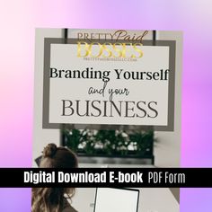 a woman sitting at a desk in front of a sign that reads, branding yourself and your business