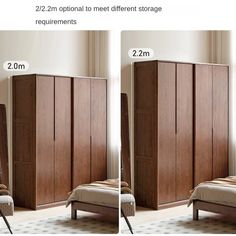 two pictures of the same bed in different stages of being made into a wardrobe with doors and drawers