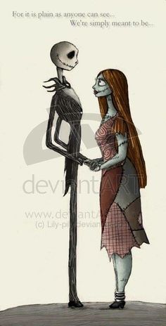 a skeleton is standing next to a woman with her hand on the back of a pole