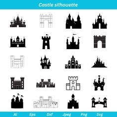 castle silhouettes are shown in black and white