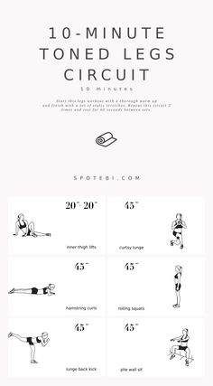 the 10 - minute toned legs circuit is shown in black and white, with instructions for