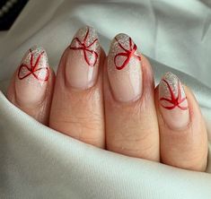 Red Ribbon Nails, Ribbon Nails, Bows Christmas, Mani Pedi, French Manicure, Red Ribbon, Pretty Things, Nail Ideas, Gel Nails