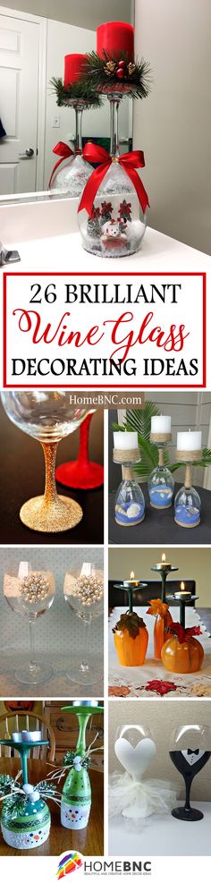 there are many different glass vases with red bows on them and the words 25 brilliant christmas decorating ideas