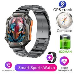 the smart watch is designed to look like an armor helmet on its face and features different colors