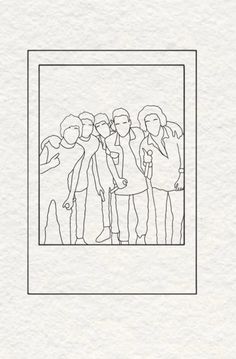 a black and white drawing of people standing together