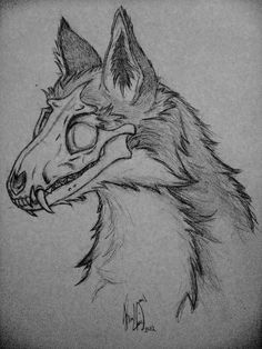 a pencil drawing of a wolf's head with an evil look on its face