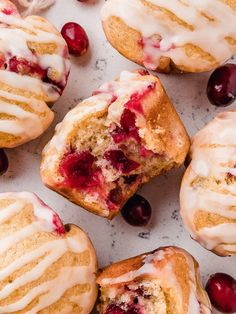 cranberry muffins with icing and fresh cherries