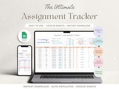 the ultimate assignment trackerr is displayed on a laptop, phone and tablet computer screen