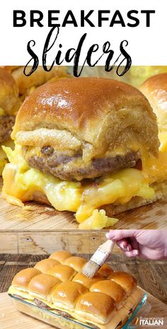 this breakfast slider is loaded with cheese and meat