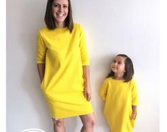 Girls sweatshirt dress pattern pdf oversized sweater sewing | Etsy Mother Daughter Dresses Matching, Mom And Daughter Matching, Kid Styles, Mother Daughter Dress, Sweater Collection, Yellow Shorts