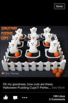 cupcakes decorated with white frosting and spooky ghost heads