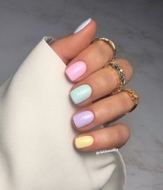 Acrylic Nails Pastel, Engagement Nails, Nails Pastel, Multicolored Nails, Short Gel Nails, Lovely Nails, Simple Gel Nails