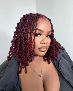 Wine Locs Black Women, Fall Loc Colors Black Women, Dark Red Locs Black Women, Dark Burgundy Locs, Dye Locs Black Women, Cherry Red Locs, Burgundy Locs Black Women, Dark Red Locs, Red Locs Black Women