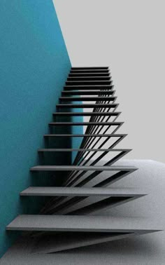 an image of a staircase going up to the sky with blue walls in the background