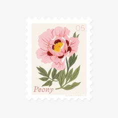 a postage stamp with a pink flower on it