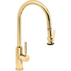 a brass colored kitchen faucet with two handles and nozzles on the side