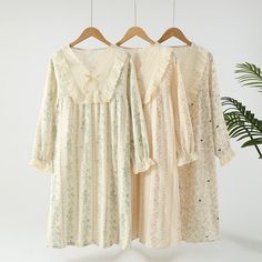 Experience elegance and comfort in our pastoral cotton nightgown, featuring double gauze layers, intricate lace, and bow details, perfect for stylish relaxation. Feminine Cotton Sleep Dress, Feminine Cotton Nightgown For Pajama Party, Feminine Delicate Lace Loungewear Dress, Feminine Delicate Lace Nightgown For Loungewear, Cotton Loungewear Dresses With Lace Trim, Cotton Sleepwear With Lace Trim For Bedtime, Cotton Lounge Dresses With Lace Trim, Cotton Dresses With Lace Trim For Loungewear, Feminine Long Sleeve Cotton Nightgown