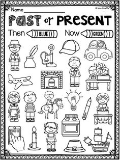 a poster with the words post or present and pictures for children to color on it