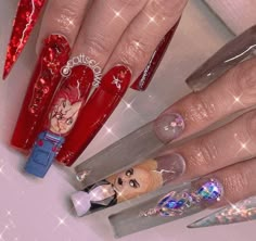 Clown Nails Acrylic, Chucky Inspired Nails, Chucky Nails Acrylic, Chucky Nails, Beige Nails Design, Character Nails, Disney Acrylic Nails