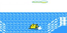 an old computer game with a pikachu floating in the water