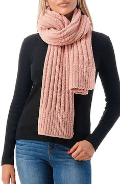 Stay warm in this ultrasoft knit scarf that's textured with thick ribbing for a cozy look that complements any outfit. 10"W x 72"L 100% polyester Spot clean Imported Winter Scarf Pink, Cheap Casual Pink Scarf, Cozy Red Scarves For Winter, One Size Purple Winter Scarves, Magenta Scarf, Christmas Scarf, Cozy Scarf, How To Make Shoes, Short Rompers