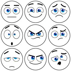 an image of different expressions drawn in the style of emoticions with eyes and mouths