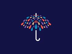 an umbrella with rain drops on it is shown in the middle of this logo design