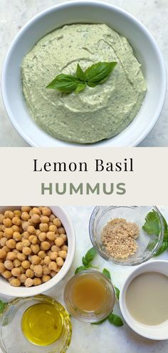 lemon basil hummus with chickpeas and other ingredients