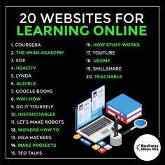 there is a poster with the words 20 web sites for learning online