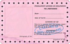 a pink birth certificate with black stars on the front and bottom, in blue ink