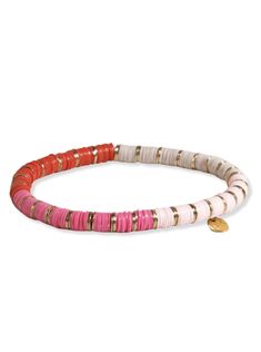 Add a pop of color to any outfit with our Ink & Alloy Pretty Pink Bracelet. With shades of pink in a beaded design, this bracelet is sure to make a statement. Elevate your style and have some fun with this quirky addition to your jewelry collection. Trendy Heishi Beads Bracelet, Trendy Heishi Beads Bracelet For Summer, Summer Heishi Beads Friendship Bracelets, Summer Friendship Heishi Beads Bracelets, Trendy Summer Heishi Beads Stretch Bracelet, Pink Bohemian Bracelets For Spring, Casual Pink Beaded Bracelets For Festivals, Pink Hand-strung Jewelry For Festival, Hand-strung Pink Jewelry For Festivals