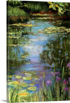 a painting of water lilies and lily pads