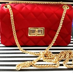 Candie Apple Red, Simple But Chic, Stylish Quilted Purse With Gold Chain. Quilted Purse, Gold Purse, Gold Clutch, Quilted Purses, Apple Red, Red Apple, Red And Gold, Chanel Boy Bag, Lady In Red