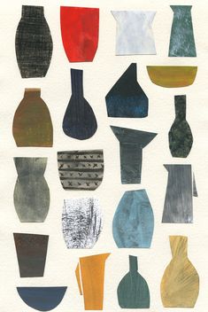 an image of various shapes and sizes of vases on white paper with black ink