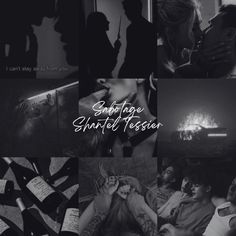 black and white photo collage with wine bottles, people in silhouettes and the words entourage until release