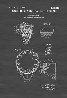 an old basketball goal and ball on a chalkboard with the words, united states patent office