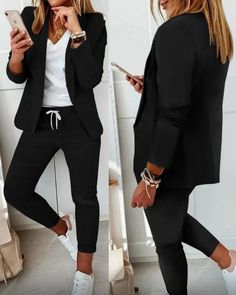 Tailored Suit Women, Minimalisticky Chic, Ensemble Blazer, Blazer E Short, Sukienki Maksi, Pencil Pant, Ruffles Top, Printed Pants Style, Shawl Collar Blazer