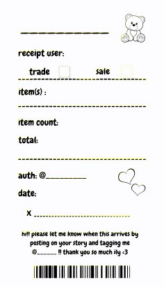 a printable coup sheet with a teddy bear on the front and bottom line in black