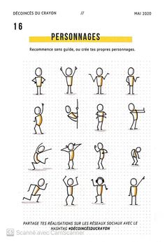 the instructions for how to draw people in different poses and positions, with text below