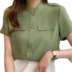 #fashion #aesthetic #shirt #amazon #womenswear #womensstyle #formal #outfits #top #trendy Stand Collar Blouse, Chiffon Shirt Blouse, Women Chiffon Blouse, Chiffon Tops Blouses, Formal Shirt Dress, Women Blouses Fashion, Fashion Top Outfits, Fashion Tops Blouse, Top Shirt Women