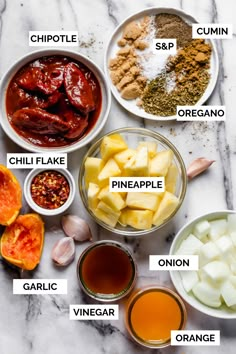 the ingredients for this recipe include pineapple, onion, garlic, and chili